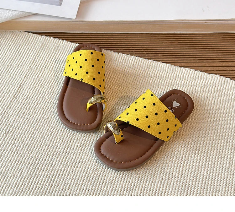 Kids Polka Dot Flip Flops Summer Open Toe Sandals with Metal Buckle Non-slip Soft Sole Beach Slippers for Girls 2026 New 26-36
