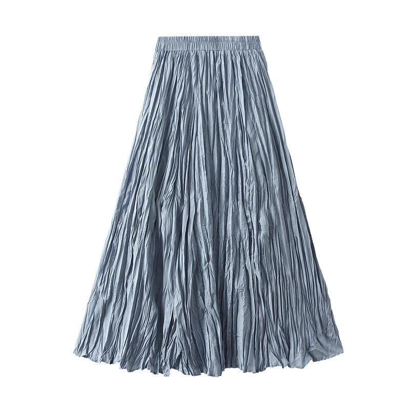 Streamgirl Women Summer Skirts Long Pleated A Line Elegant Solid Big Swing Maxi Skirt Ladies Blue White Beach Skirt Women Luxury