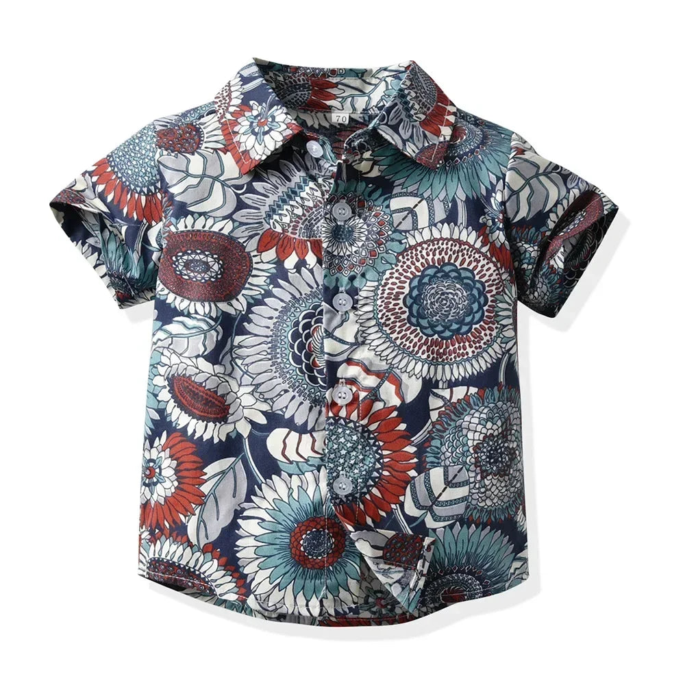 Seaside Holiday Dad-son Matching Summer Shirt Beach Style Short-sleeved Flower Shirt Family Matching Shirts Dad and Son Shirts