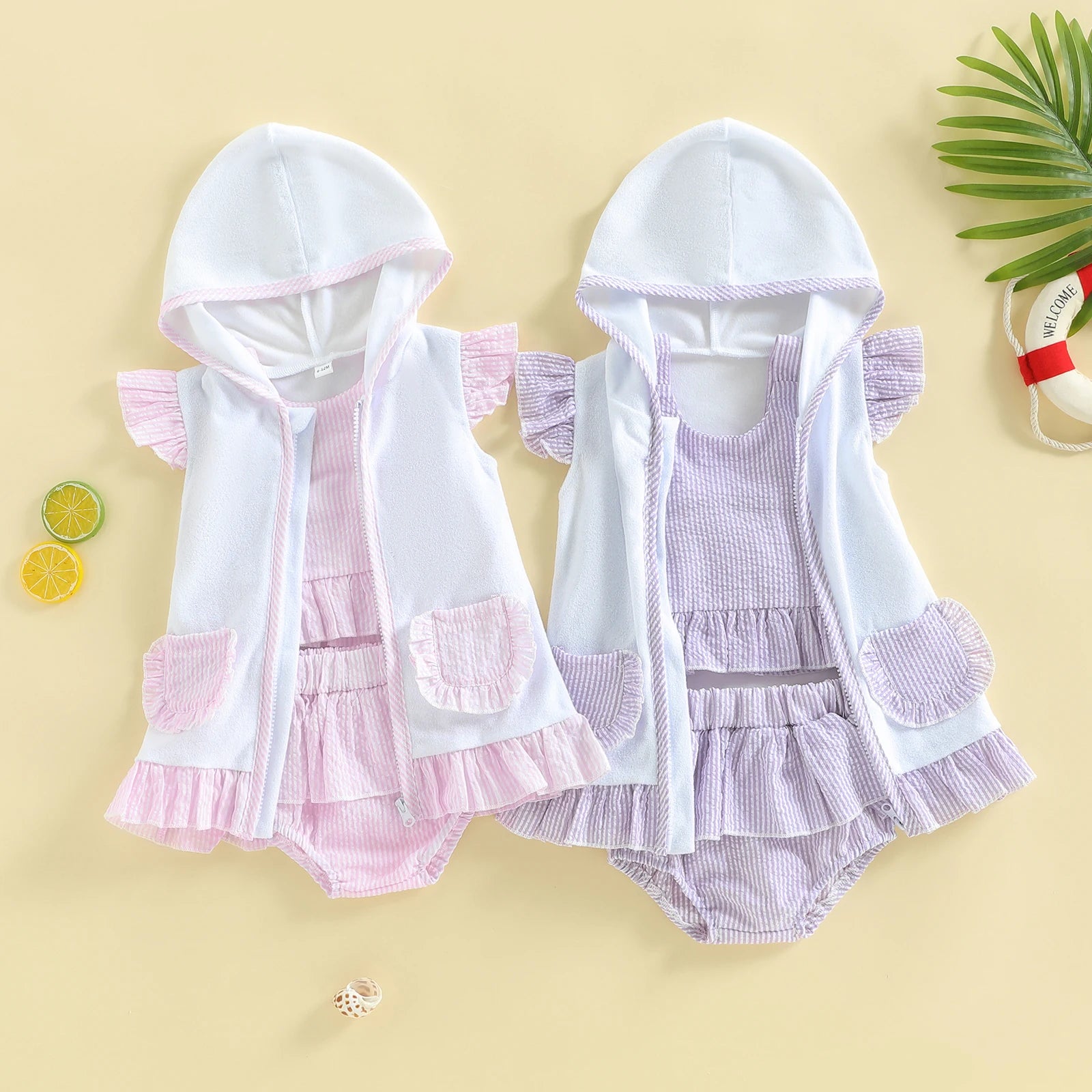 FOCUSNORM 0-3Y Lovely Toddler Baby Girls Three Piece Swimsuit Sleeveless Halter Top Bikini Bottom Cover-up Set Bathing Suits