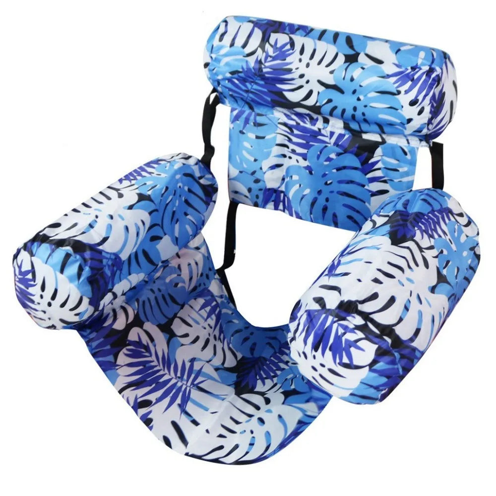 Inflatable Pool Floating Chair, 3 Airbags Anti-tip Leaf Print Floating Lounge, Water Hammock for Pool Beach Summer Water Play