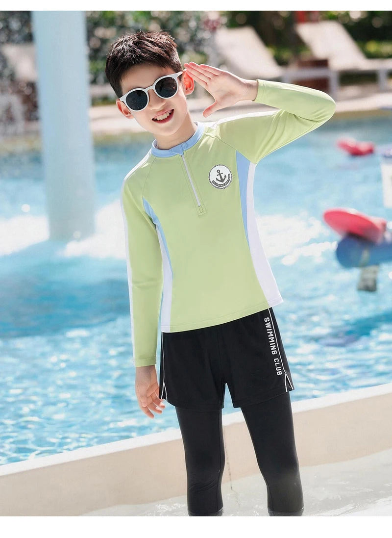 Full Body Boys Swimwear Sun Protection Kids Swimsuit Two Piece Children Long Sleeve Bathing Suit Summer Swimming Pool Clothes