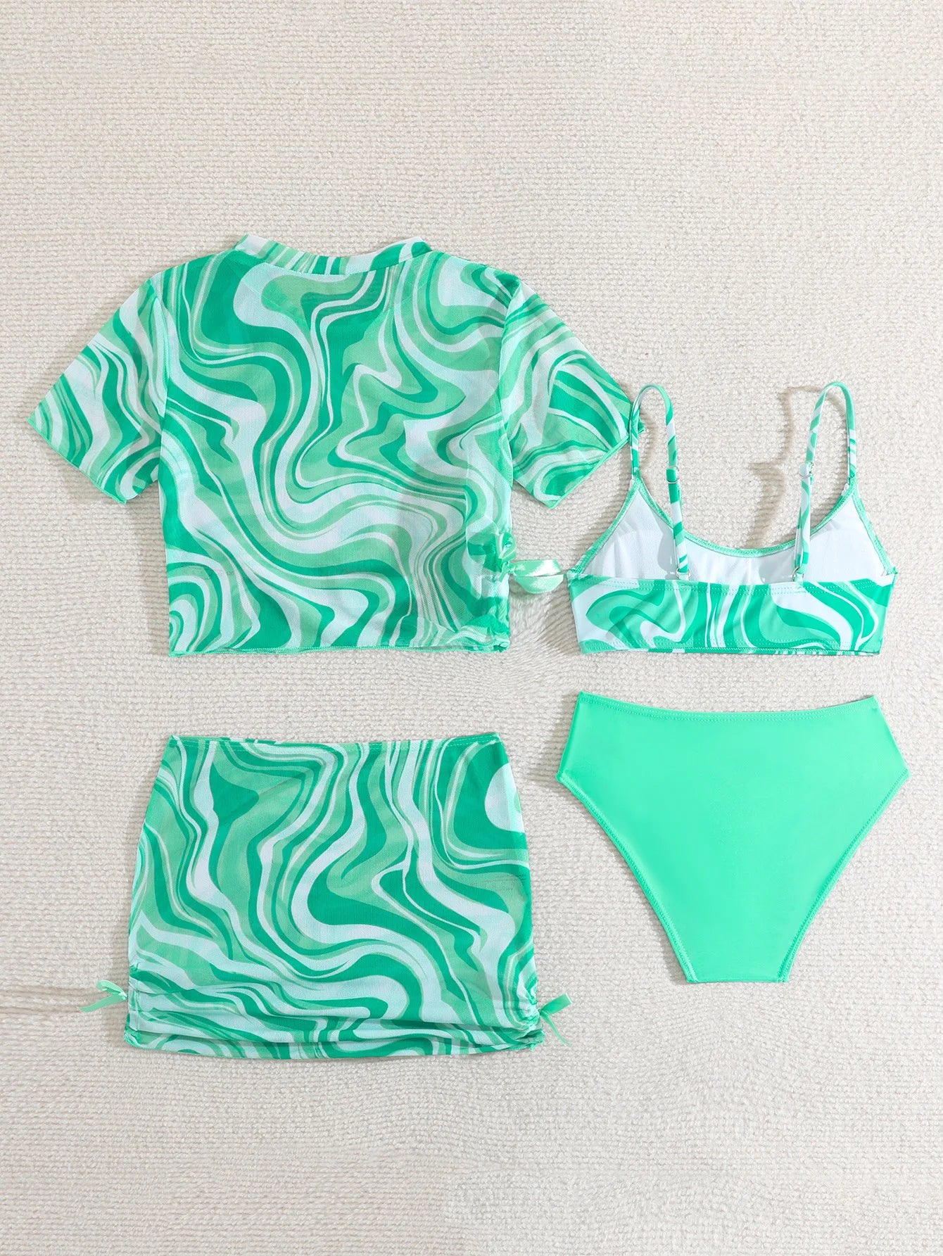 4 Pieces Bikinis Set Top & Skirt 2026 Girls Swimsuit Kids Swimwear Female Children Bathers Bathing Swimming Swim Suit Beachwear