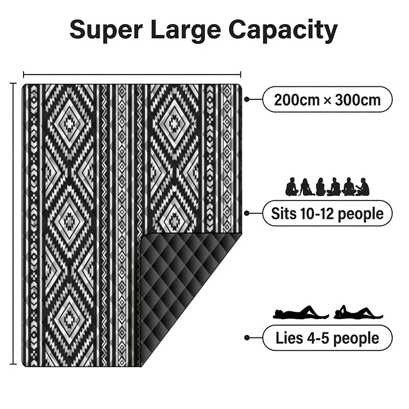 Waterproof Picnic Blanket 200x300CM Large Beach Blanket Outdoor Picnic Mat Beach Mat with Carrying Handle for Camping Beach