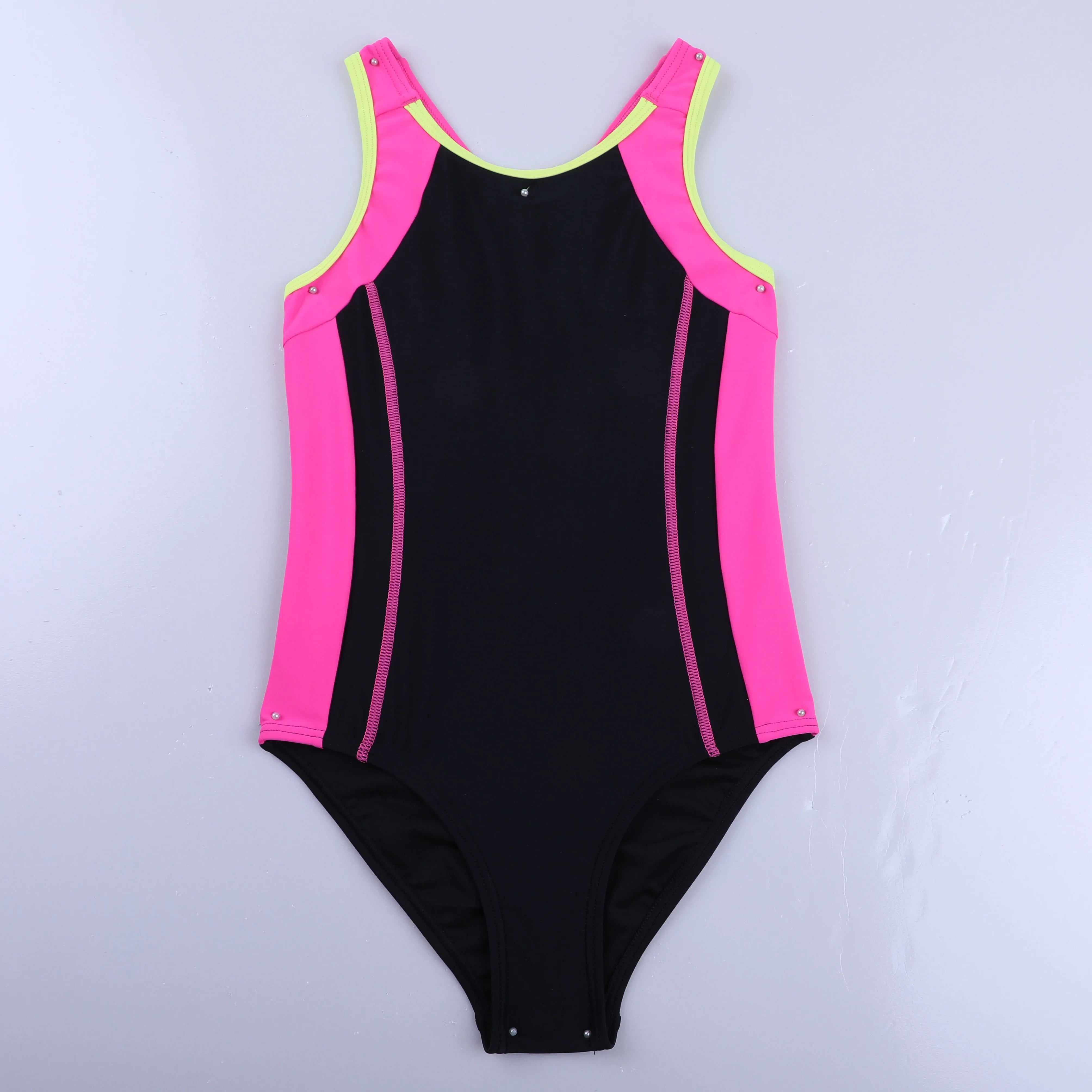 Anfilia Girls One-piece Swimsuit Scoop Neck High Elastic Racerback & Keyhole Modest Leg Cut with Removable Padded Swimwear