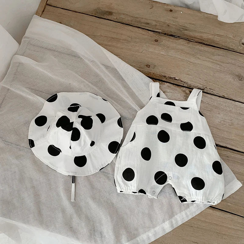 MILANCEL Summer Baby Rompers Toddler Dot Overalls Infant Girls Clothes With Hat Boys Jumpsuit