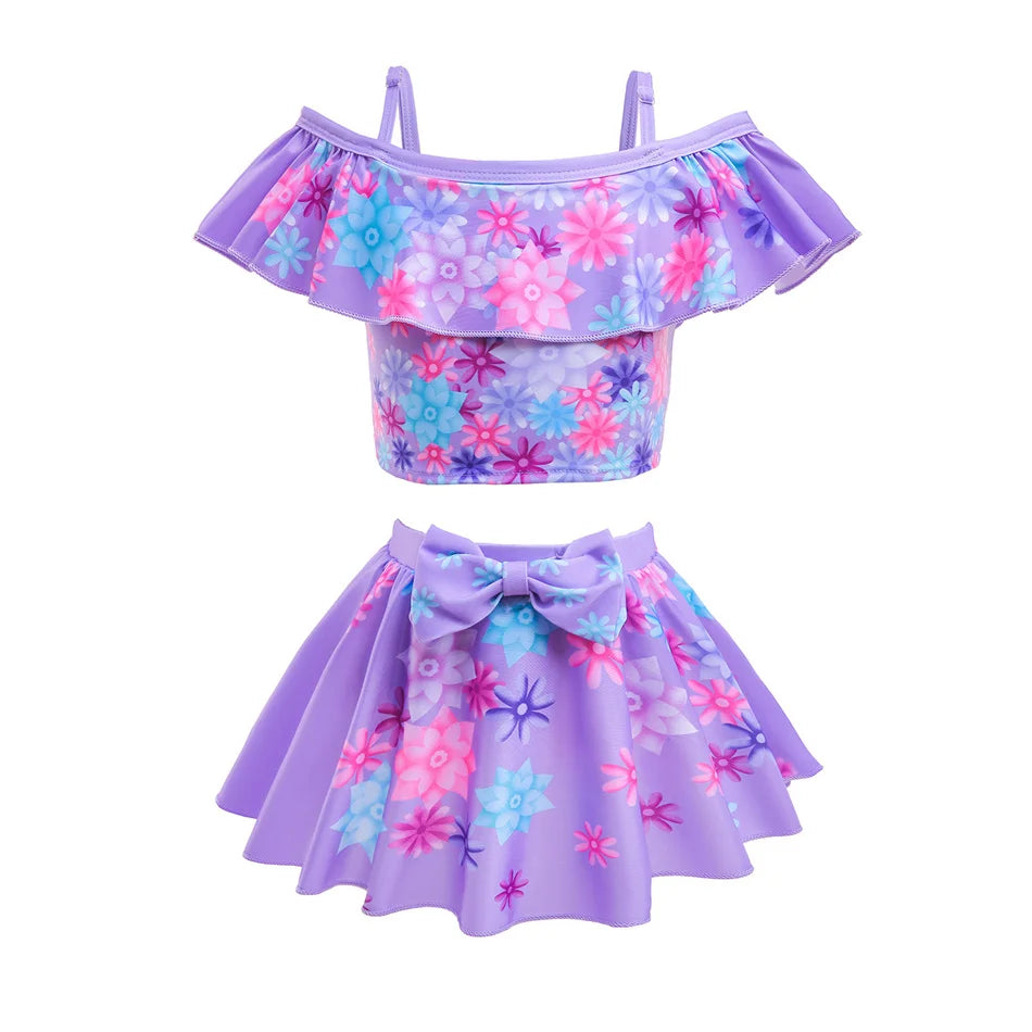Encanto Cosplay Mirabel Isabela 2Pcs Tops Skirt Set Girls Dolores Luisa Pepa Bikini Swimwear Children Print Beachwear Costumes