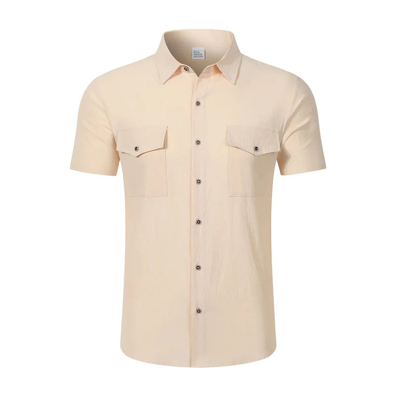 Men's Linen Casual Short Sleeve Shirt Lapel Collar Button Lightweight Breathable Summer Daily Beach Vacation Work Shirt for Men