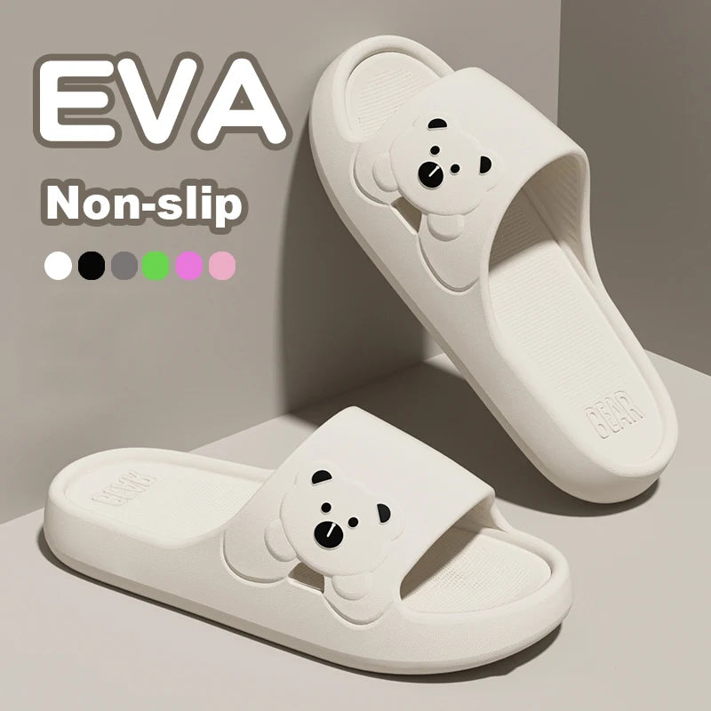 Fashion Women's Slippers Indoor Soft Sole Cartoon Bear Slides Bathroom EVA Outdoor Men Summer Beach Flip Flops Shoes Couple