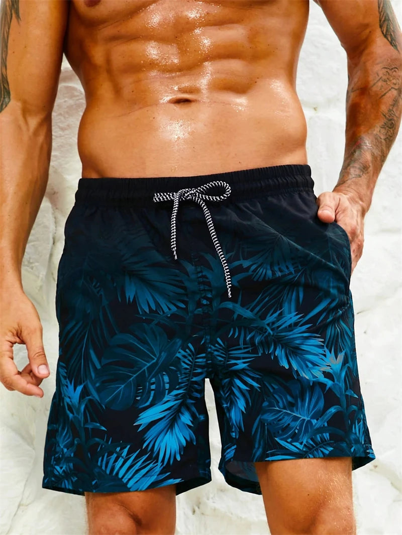 Fashion Palm Leaves Graphic Beach Shorts For Men Summer Trend Vacation 3D Printed Short Pants Casual Streetwear Swim Trunks