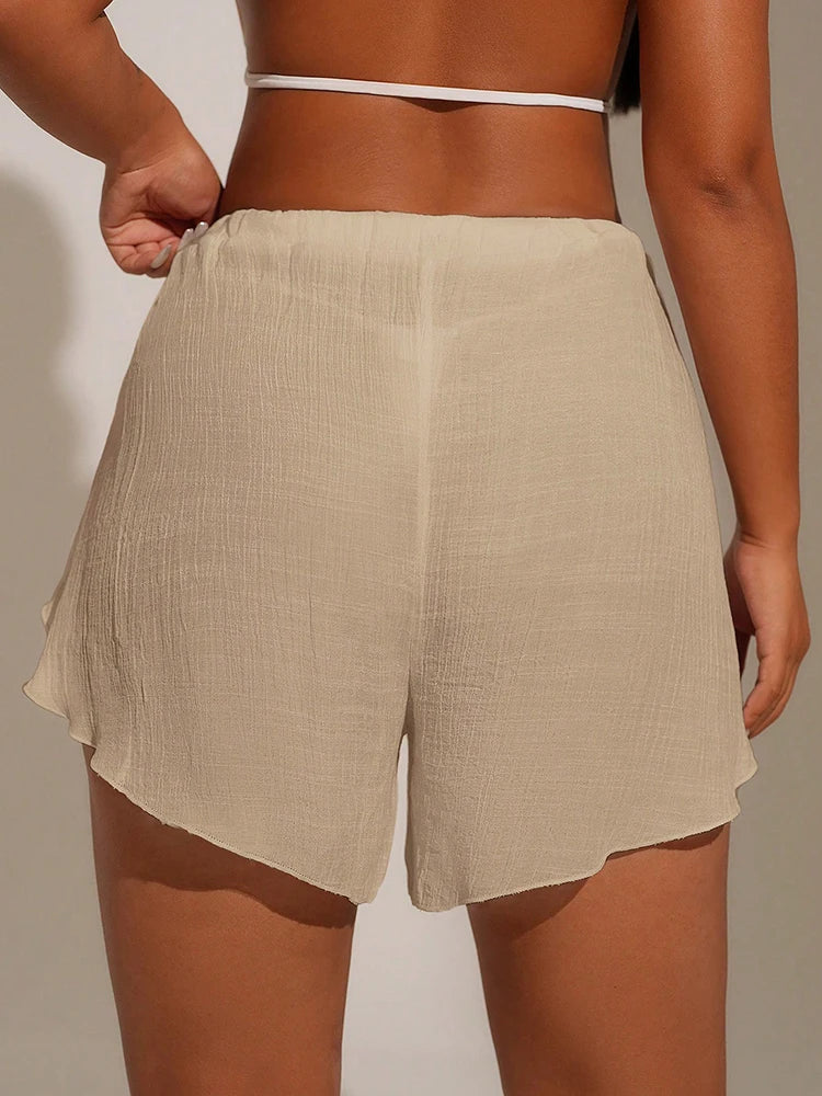 Cover Pants Ups Wrap Up Shorts Swimsuit Cover Ups Casual Hollow Out Frenulum Elastic Waist Short Pants Lounge Shorts Swimwear