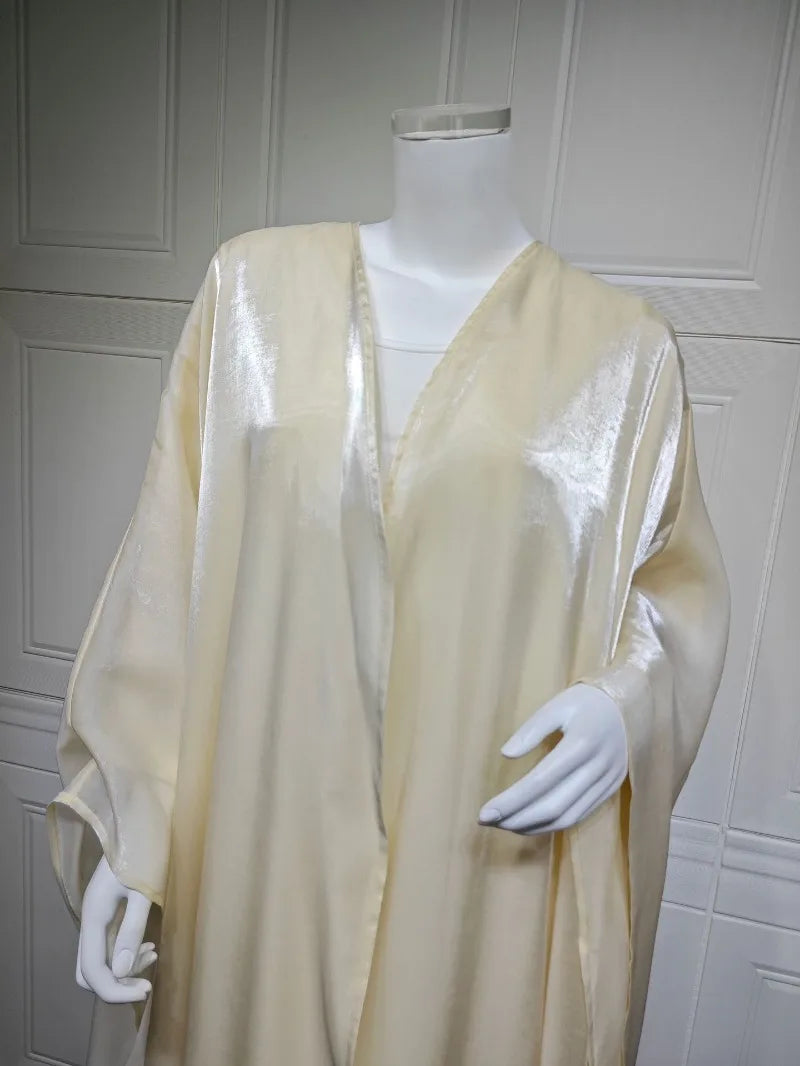 Elegant Arabic Satin Abaya Dress with Hijab Eid Muslim Women Modest Cardigan Islamic Vacation Outfit New in Turkey Kaftan Robe