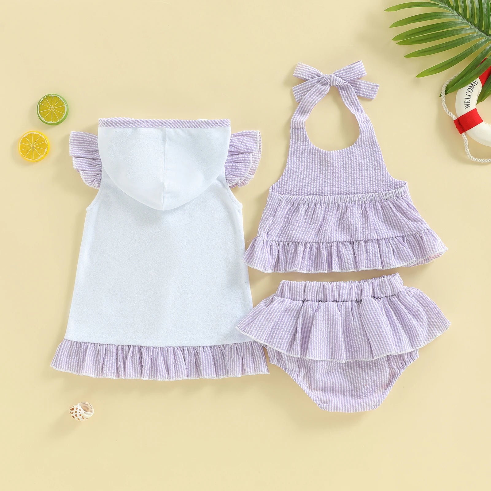 FOCUSNORM 0-3Y Lovely Toddler Baby Girls Three Piece Swimsuit Sleeveless Halter Top Bikini Bottom Cover-up Set Bathing Suits
