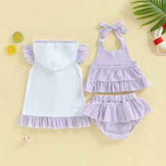 FOCUSNORM 0-3Y Lovely Toddler Baby Girls Three Piece Swimsuit Sleeveless Halter Top Bikini Bottom Cover-up Set Bathing Suits