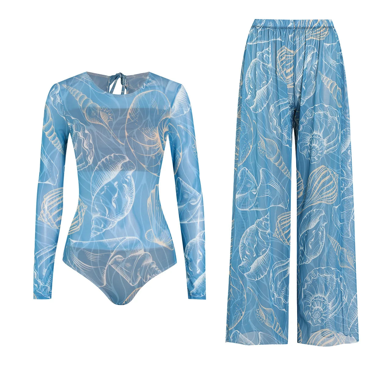 Women's Long Sleeve Swimwear Sunscreen One Piece Swimsuit High Elastic Thickened Mesh Loose Pants SPF35+ New Fitness Beachwear