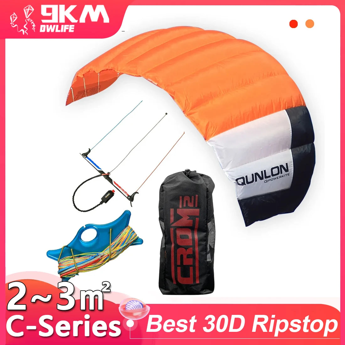 9km2~3sqm Triple Line Power Traction Kite 3x20mx390lb Flying Line Control Bar Professional Kitesurfing Kiteboarding Trainer Kite