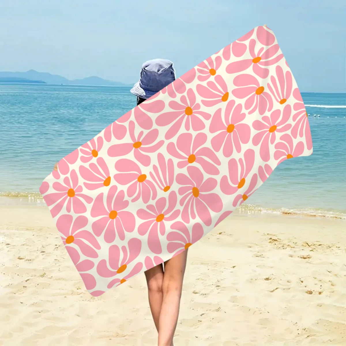 1pc Bohemian Large Beach Towel, Striped Flower Love Printed Bath Towel, Outdoor Swimming, Vacation, Camping Beach Towel