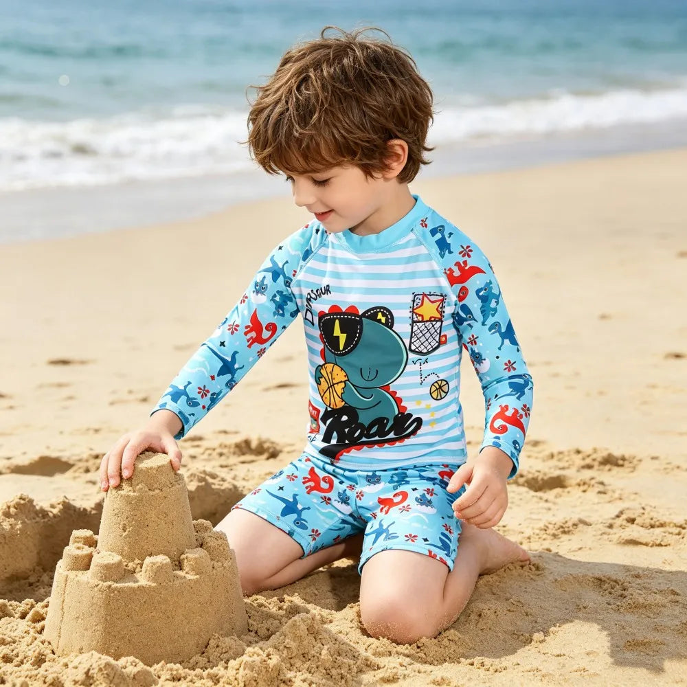 Children Surfing Suit Boys 2 to 3 4 5 6 7 8 9 10 11 Years Kids Swimming Suits Girls Spf 50+ Long Sleeves Stripe Swim Tops+Trunks