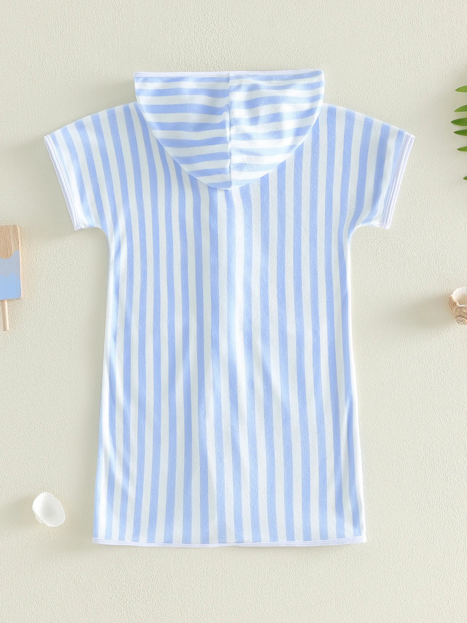 1-6Y Kids Swimwear Cover-ups Striped Zip Up Short Sleeve Hooded Robe Shawl for Beach Pool for Boys Girls Swimsuits