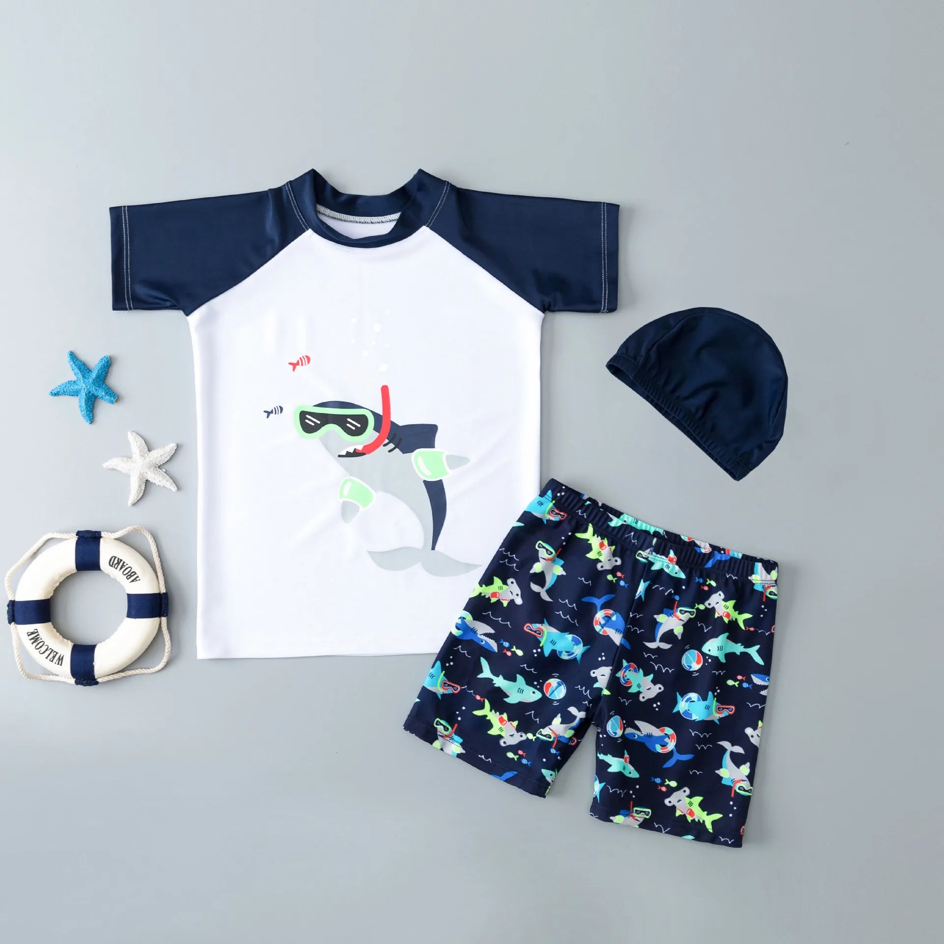 Kids Boy Swimsuit Summer Children Board Shorts Sets Boys Split Short Sleeve Quick Drying Boys Swimwear Beach Surfing Swimsuits