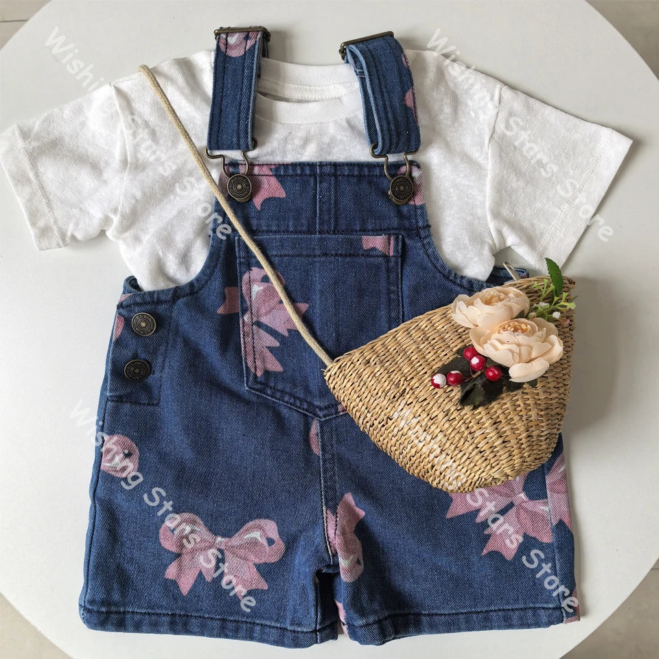 Boys Denim Overalls 2025 KS Girls Cute T-shirt Skirt Boy Simple Cool Tee Tops Shorts Baby Kids Beach Shorts Children Clothes Set