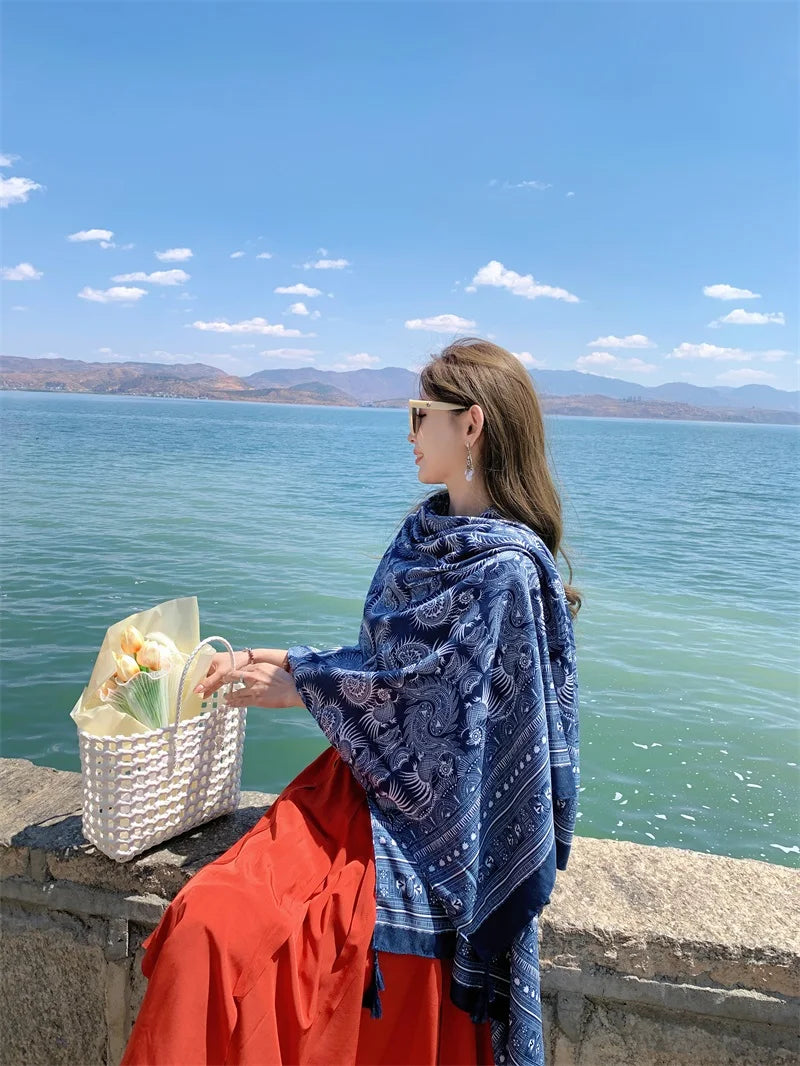 Fashions 90x180cm Twill Cotton Pareo Beach Cover-Ups Women Large Beach Dress Bikini Bathing Swimwear Cover Up Sarong Wrap Scarf