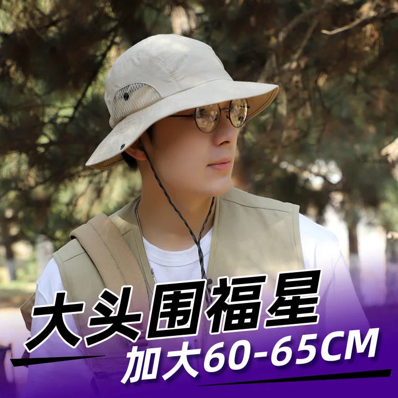 60-65cm Xxl Big Head Hat Men Summer Outdoor Jungle Fisherman Cap Lightweight Sunscreen quick-drying Sun Hats  Hot