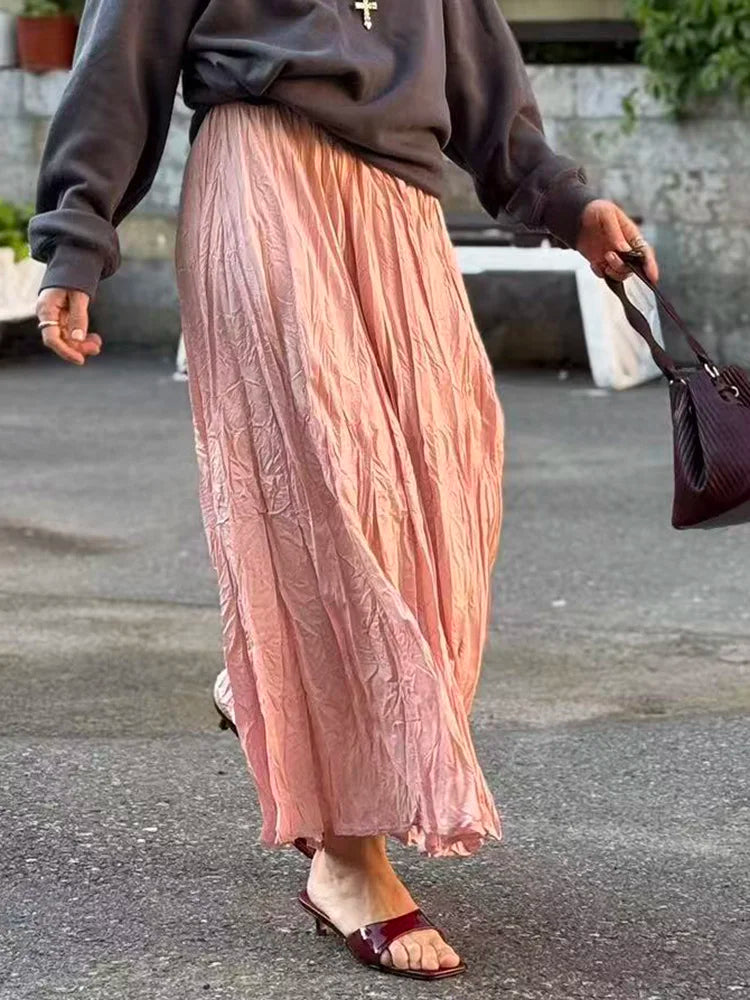 Streamgirl Women Summer Skirts Long Pleated A Line Elegant Solid Big Swing Maxi Skirt Ladies Blue White Beach Skirt Women Luxury