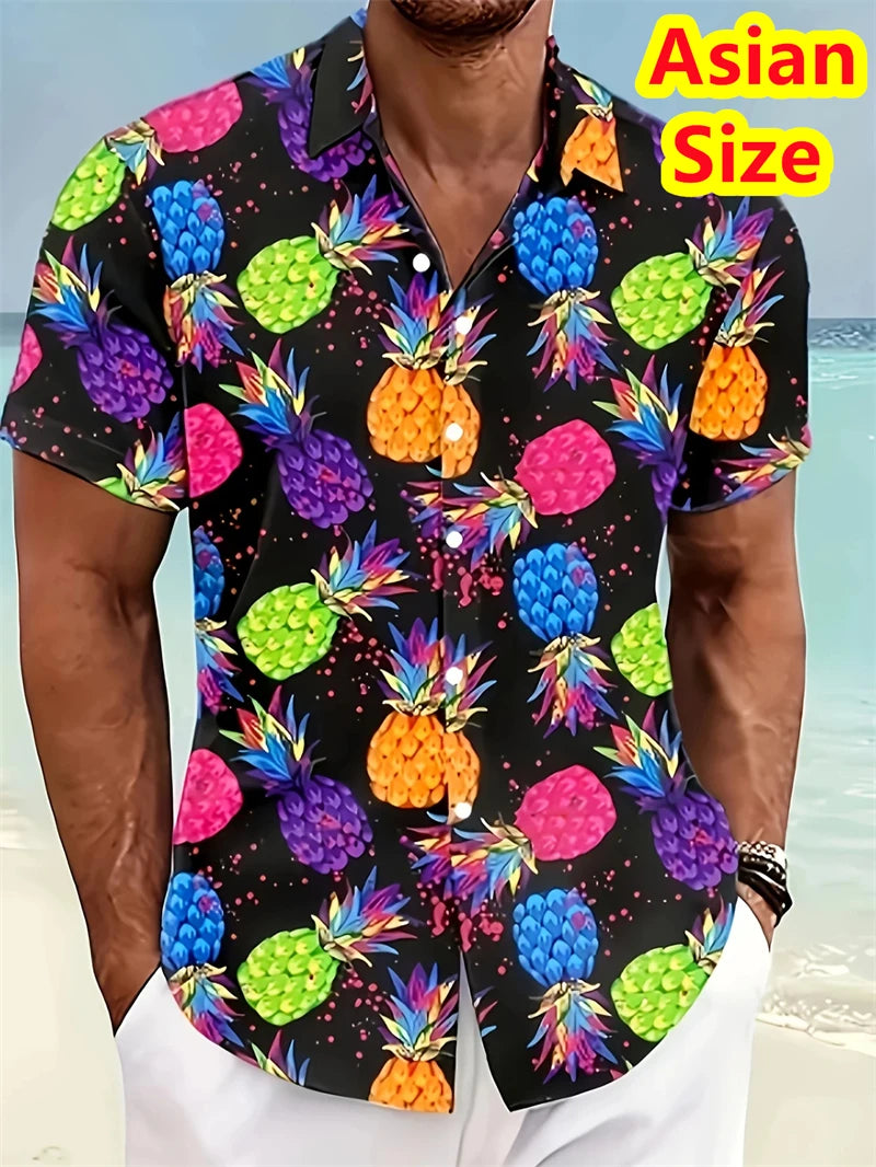Hawaiian Men's Shirt Abstract Banana Pineapple 3D Printing Tee 2025 Funny Fruit Summer Blouse Lapel Short Sleeves Shirts Tops