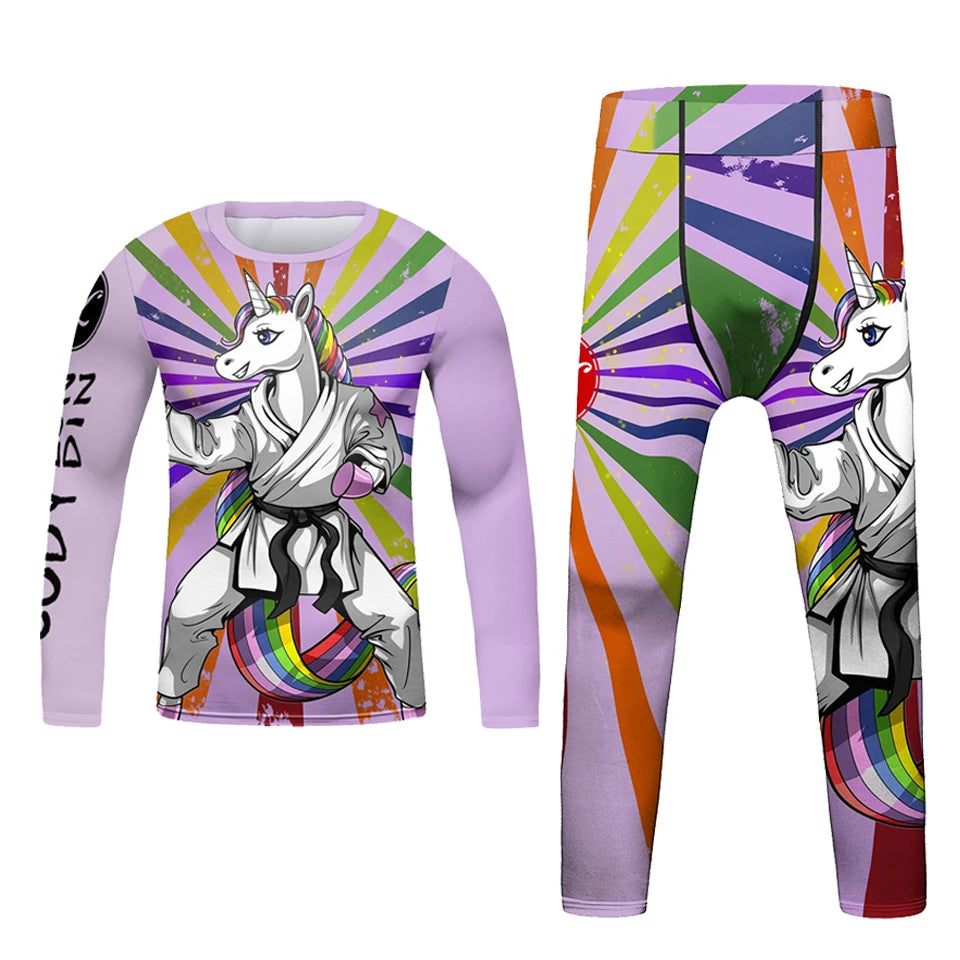 Kid's Jiu Jitsu MMA T-shirt +Pants Set Grappling Rashguard For Kid Bjj Boxing Jerseys Gi Rash Guard MMA Shorts Boxeo Sportsuits