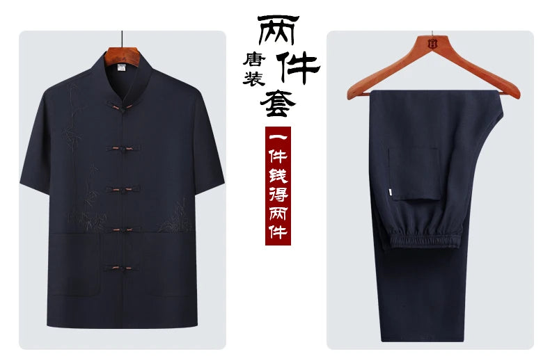 Men's sets (Shirt + trousers) 2026 summer new style men fashion shirt short sleeve shirt High quality shirts male Two Piece
