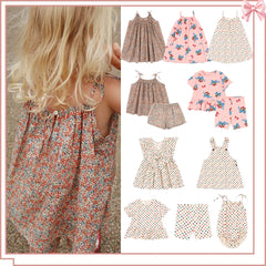 Children Clothes Set 2025 KS Summer Girls Floral Tops Shorts Set Girl Heart Print Slip Dress Kids Short Sleeved Vacation Suit
