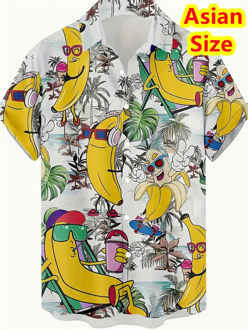 Hawaiian Men's Shirt Abstract Banana Pineapple 3D Printing Tee 2025 Funny Fruit Summer Blouse Lapel Short Sleeves Shirts Tops