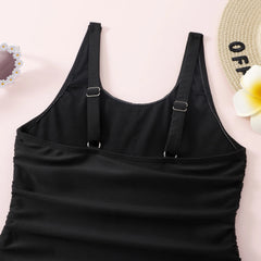 Black Girls One Piece Swimsuit 7-12 Year Kids Swim Suit Teenage Children's Swimwear 2024 Drawstring Bathing Suits Beach Bodysuit