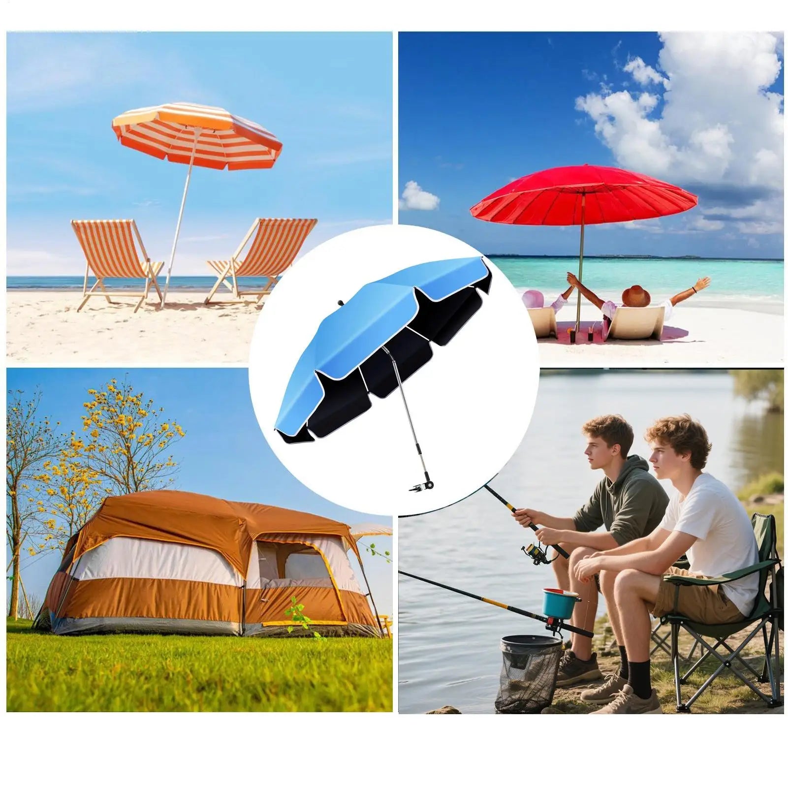 360 Adjustable Chair Umbrella With Clamp 23-inch Beach Chair Sunshade Camping and Fishing Umbrella Anti-Uv Beach Chair Parasol