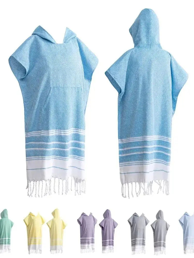 Wearable Turkish diamond plaid beach towel sandproof and quick-drying 100% cotton surf poncho bathrobe hooded wetsuit change of