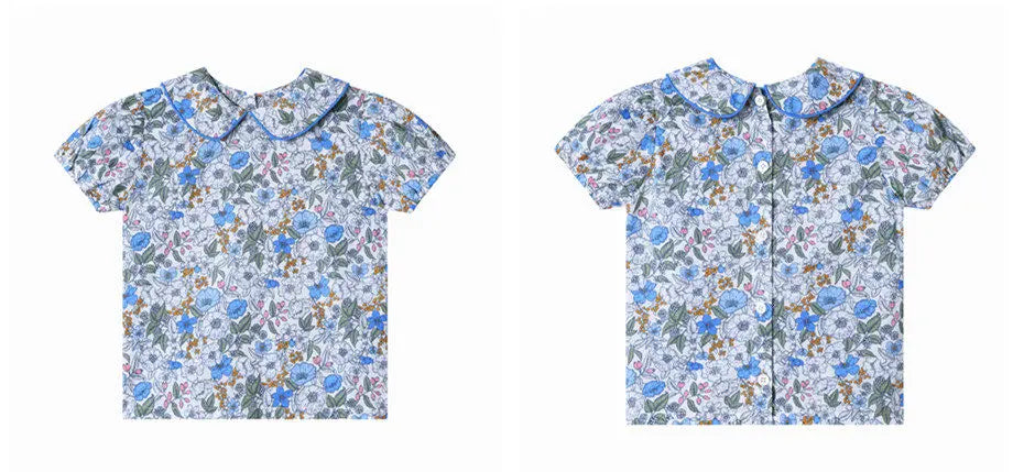 Clearance AS 2024 Summer Blue Shabbos collection sister brother matching clothing 100% cotton floral and knitted kids clothes