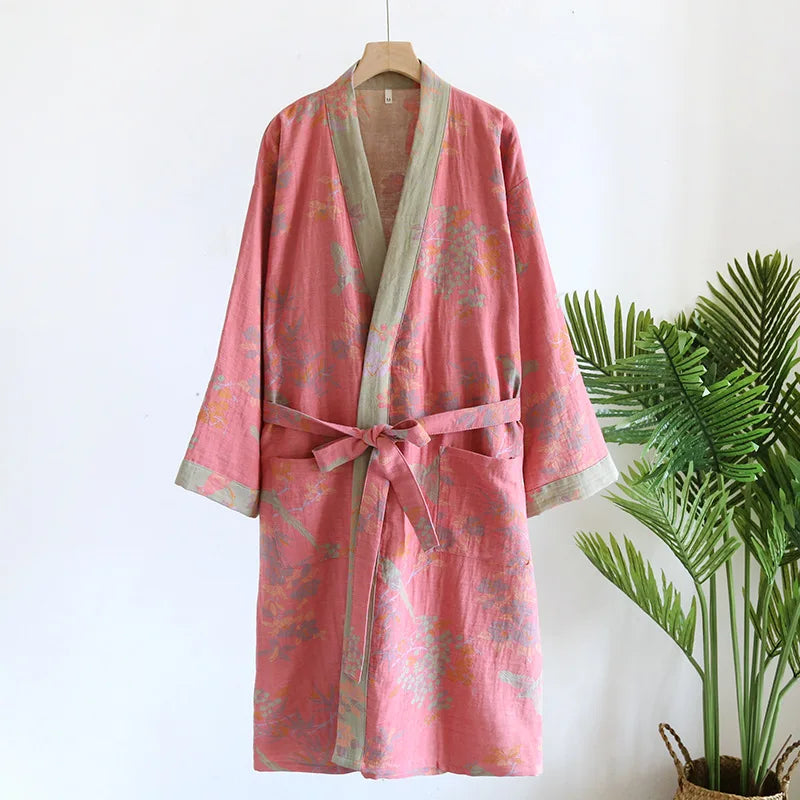 Pure Cotton Robe Women's Pajamas 3/4 Sleeve Spring Autumn Bathrobe Female Winter Morning Loose Home Wear Sleep Wedding Dress