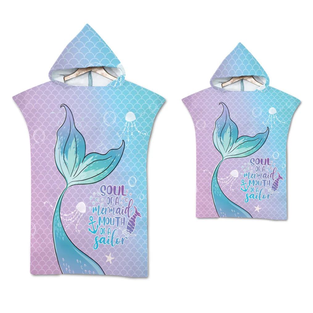 Adult Kids Beach Towel Quick Dry Hooded Cloak Children Women Large Bath Towels Sand Free Poncho Bathrobe For Summer Swim Surf