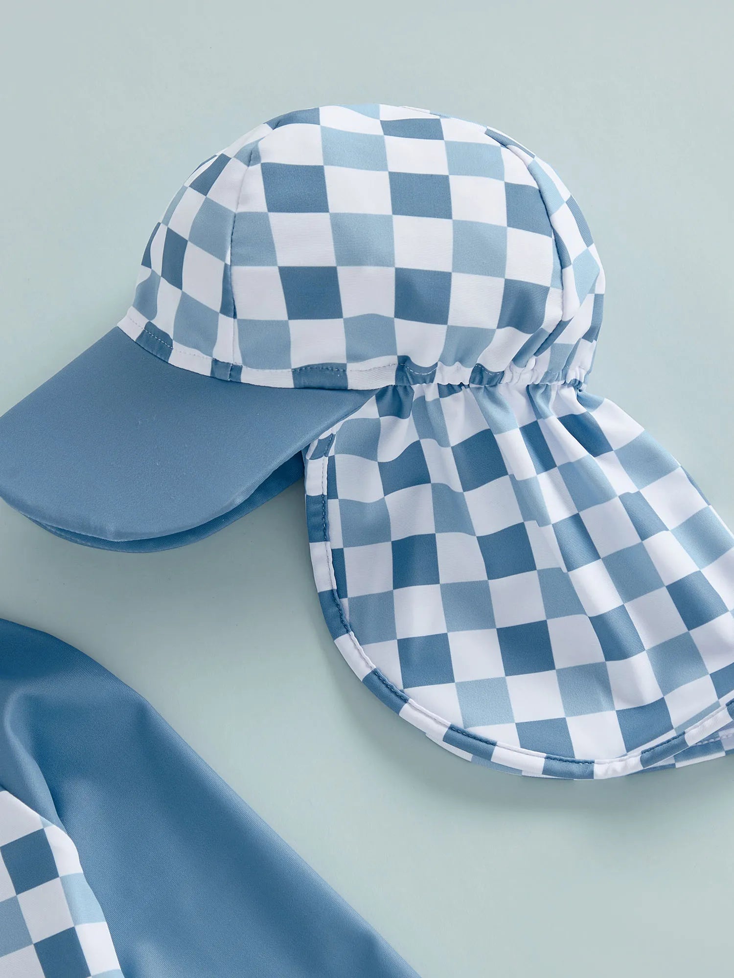 1-4T Toddler Boy Swimsuit Set Checkered Long Sleeve Rash Guard Swim Tops Swim Shorts and Sun Hat 3 Piece Outfit