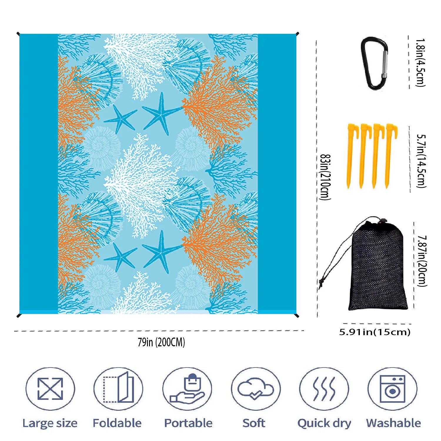 Beach Blanket Super Large 79 x 83 Inch Sandproof Waterproof Soft Comfortable Material Light Weight Portable for Beach Outdoor