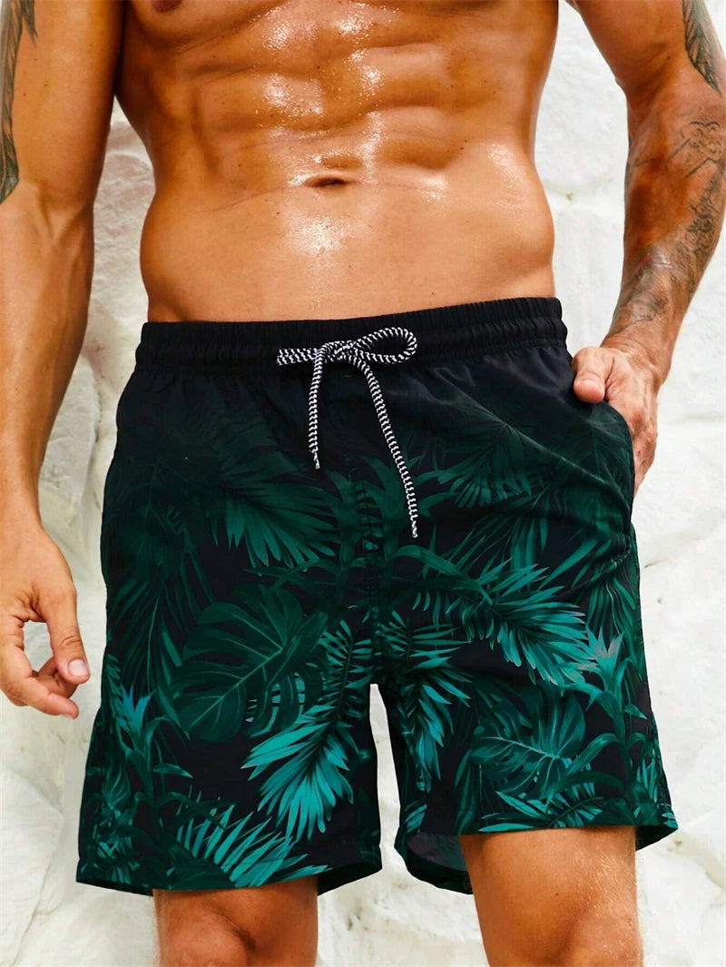 Fashion Palm Leaves Graphic Beach Shorts For Men Summer Trend Vacation 3D Printed Short Pants Casual Streetwear Swim Trunks