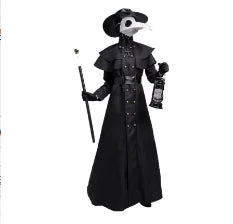 Halloween Medieval Hooded Robe Plague Doctor Costume Mask Hat for Men Monk Cosplay Steampunk Priest Horror Wizard Cloak Cape 5XL