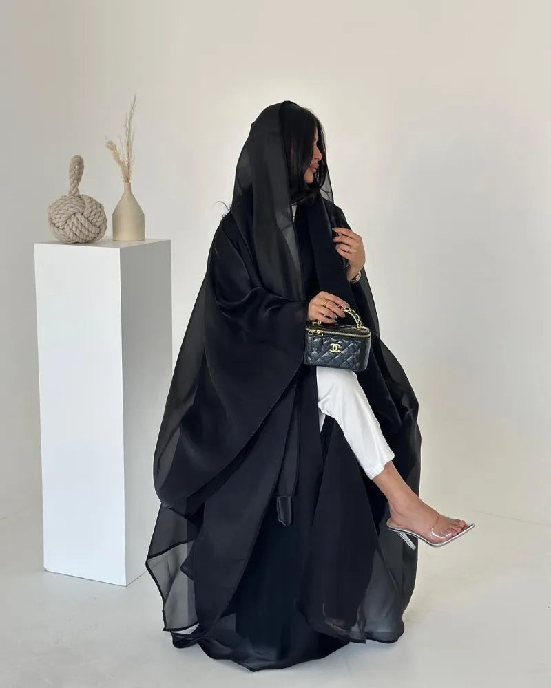 Elegant Arabic Satin Abaya Dress with Hijab Eid Muslim Women Modest Cardigan Islamic Vacation Outfit New in Turkey Kaftan Robe