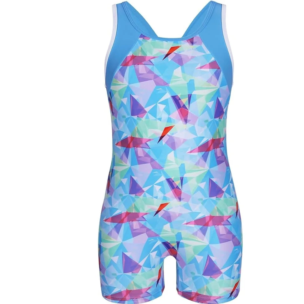 Anfilia Girls One-Piece Sports Swimsuit Size 8-14 Boyleg High Elastic Racerback Athletic Training Bathing Suit