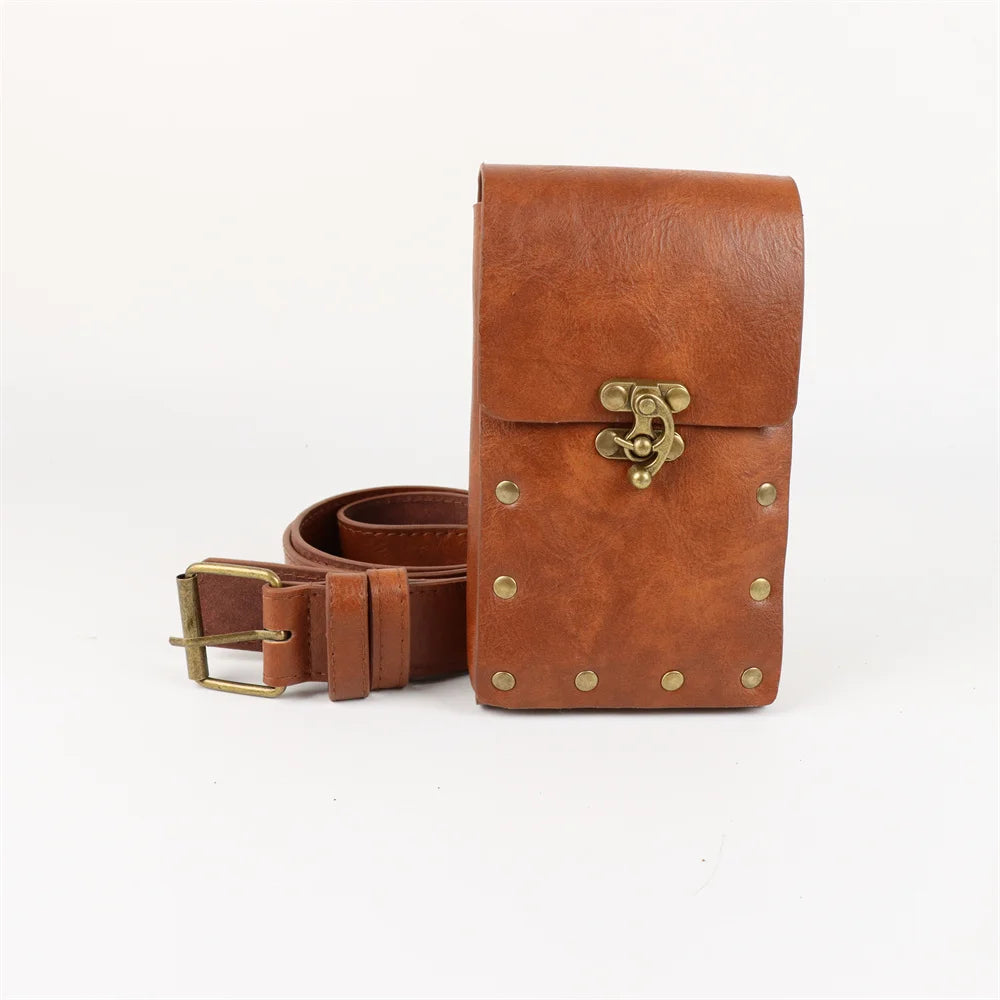 4PCS/1PCS MedievalCosplayLeather Belt Copper Coin Waist Bag Renaissance Dress Steam Belt Role Playing Halloween Belt Set Cosplay