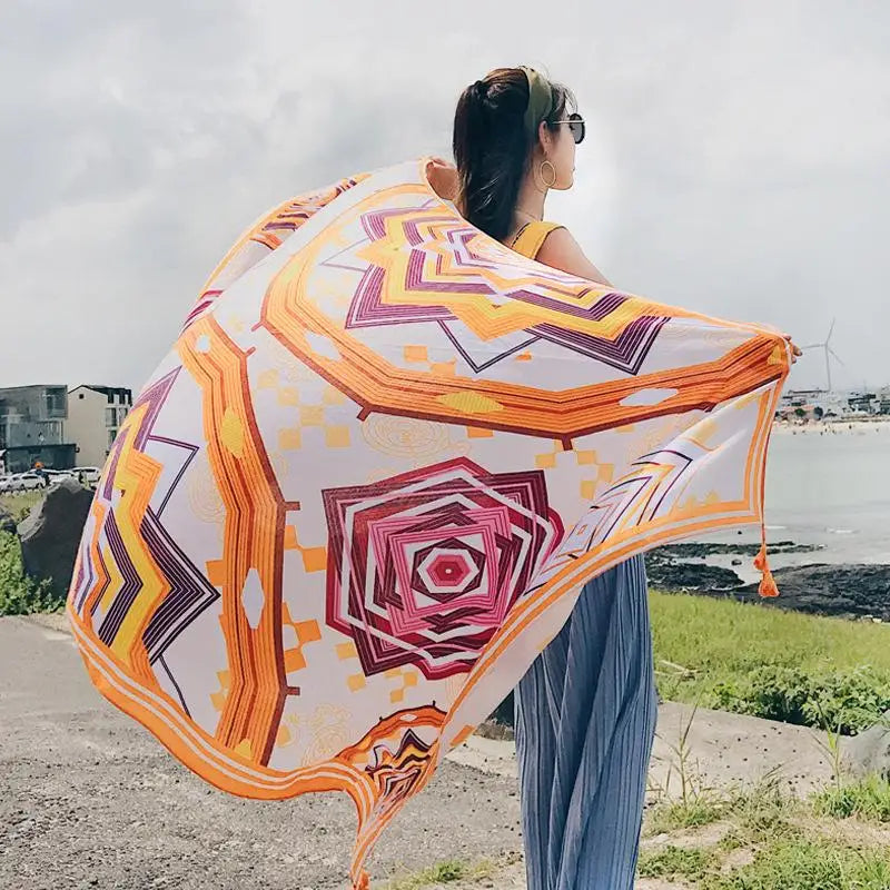 Fashions 90x180cm Twill Cotton Pareo Beach Cover-Ups Women Large Beach Dress Bikini Bathing Swimwear Cover Up Sarong Wrap Scarf