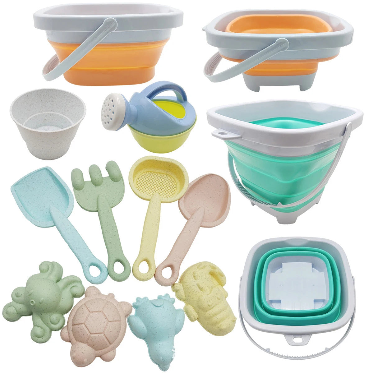 Beach Toys for Kids Sand Toys Set for Toddlers Sandbox Toys with Collapsible Bucket Shovel Rake Set Sand Molds Summer Outdoor