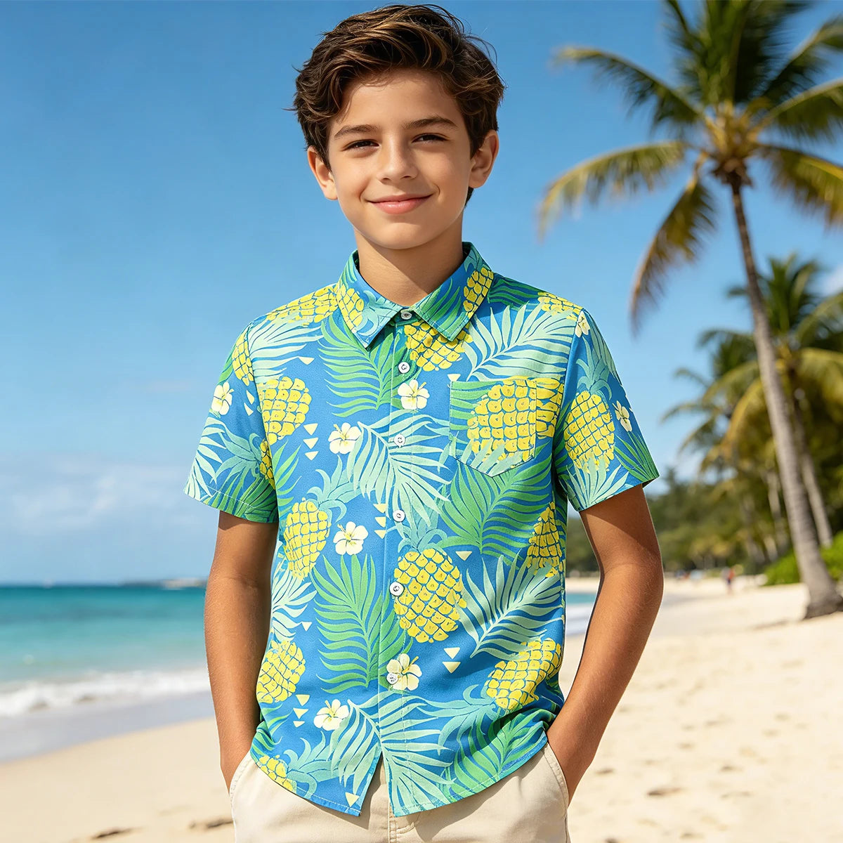 Boys Hawaiian Shirt Kids Summer Beach School Gift Casual Top Teenager Novelty Fashion Daily Holiday Birthday Tee