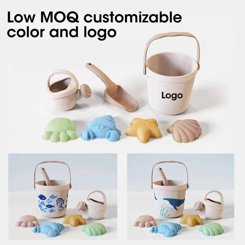 Kids Beach Bucket Set with Silicone Molds (Sea Star, Shell, Crab) | Sand Castle Toys for Outdoor & Sensory Play